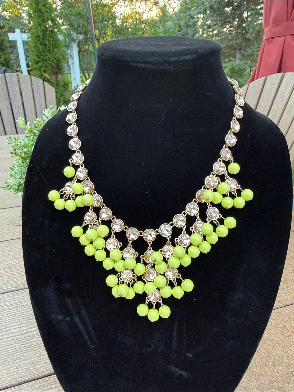 Vintage Ann Taylor Chartreuse Statement Necklace | Lime Green Crystal Bib-Rare